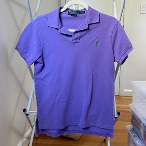 Purple Polo Shirt with green logo Custom Fit Sz Small